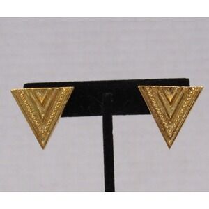 Vintage Triangle Gold Tone Clip On Earrings 80s 90s Mobwife Maximalism